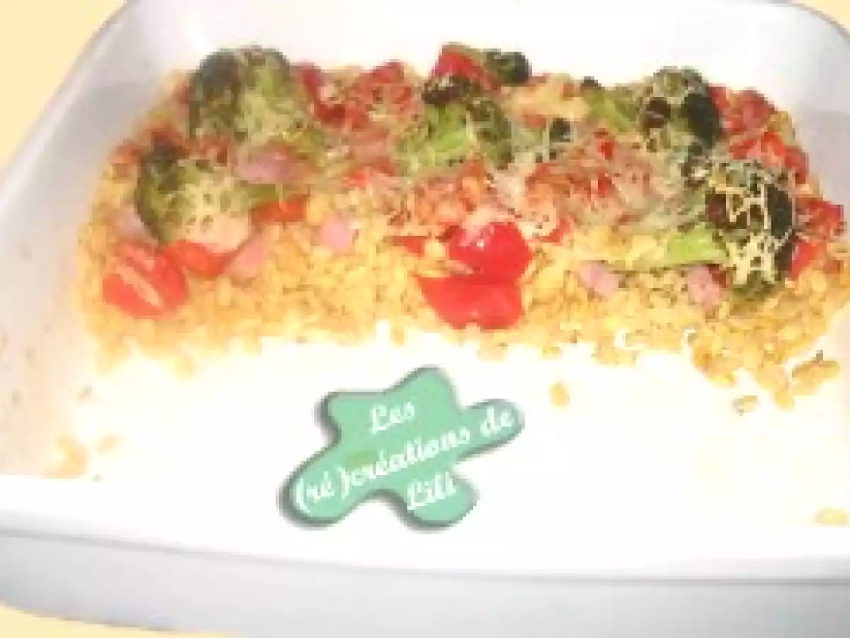 Gratin de blé, brocoli et poivron