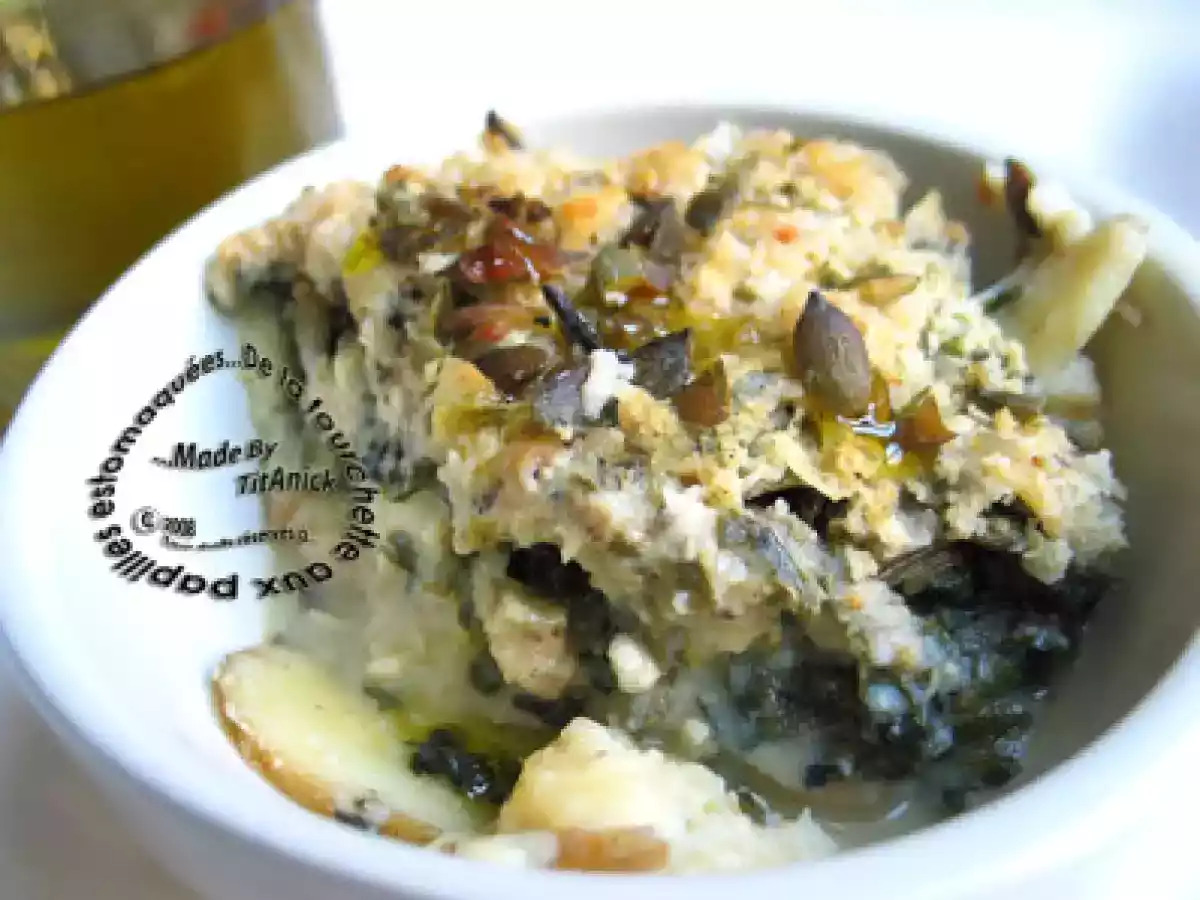Gratin de blettes sauvages, pommes de terre, graines de courge...
