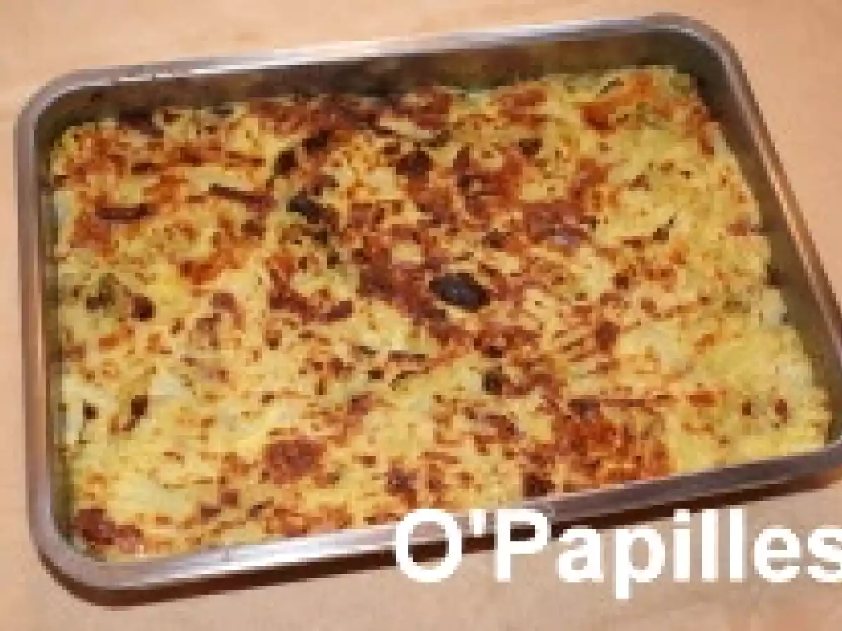 Gratin de chou, pommes de terre et jambon