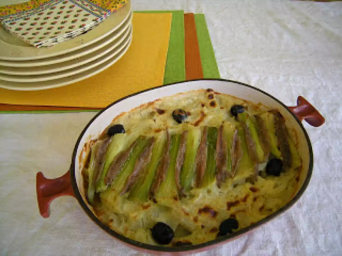 Gratin de fenouil aux olives noires, anchois et pistounade