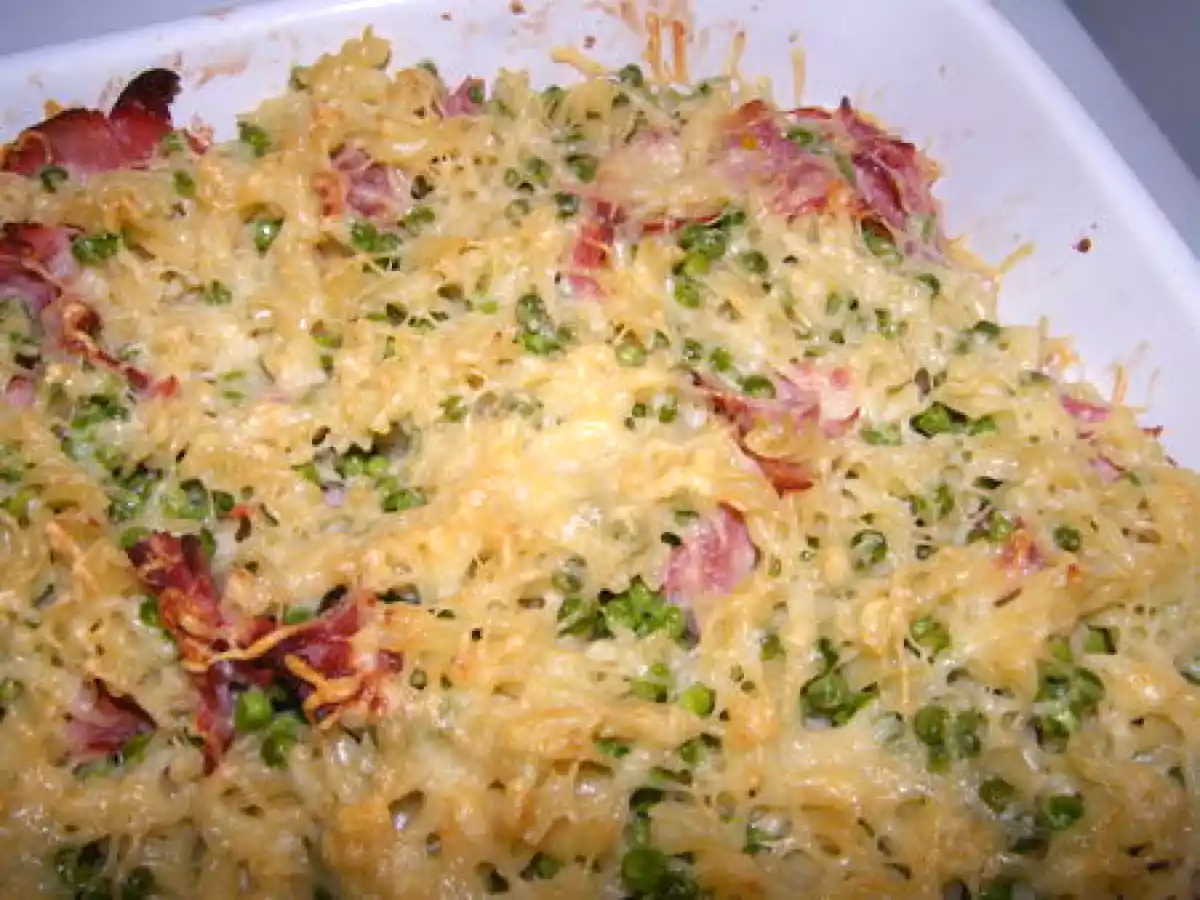 Gratin de fusilli au bacon et aux petits pois - photo 2