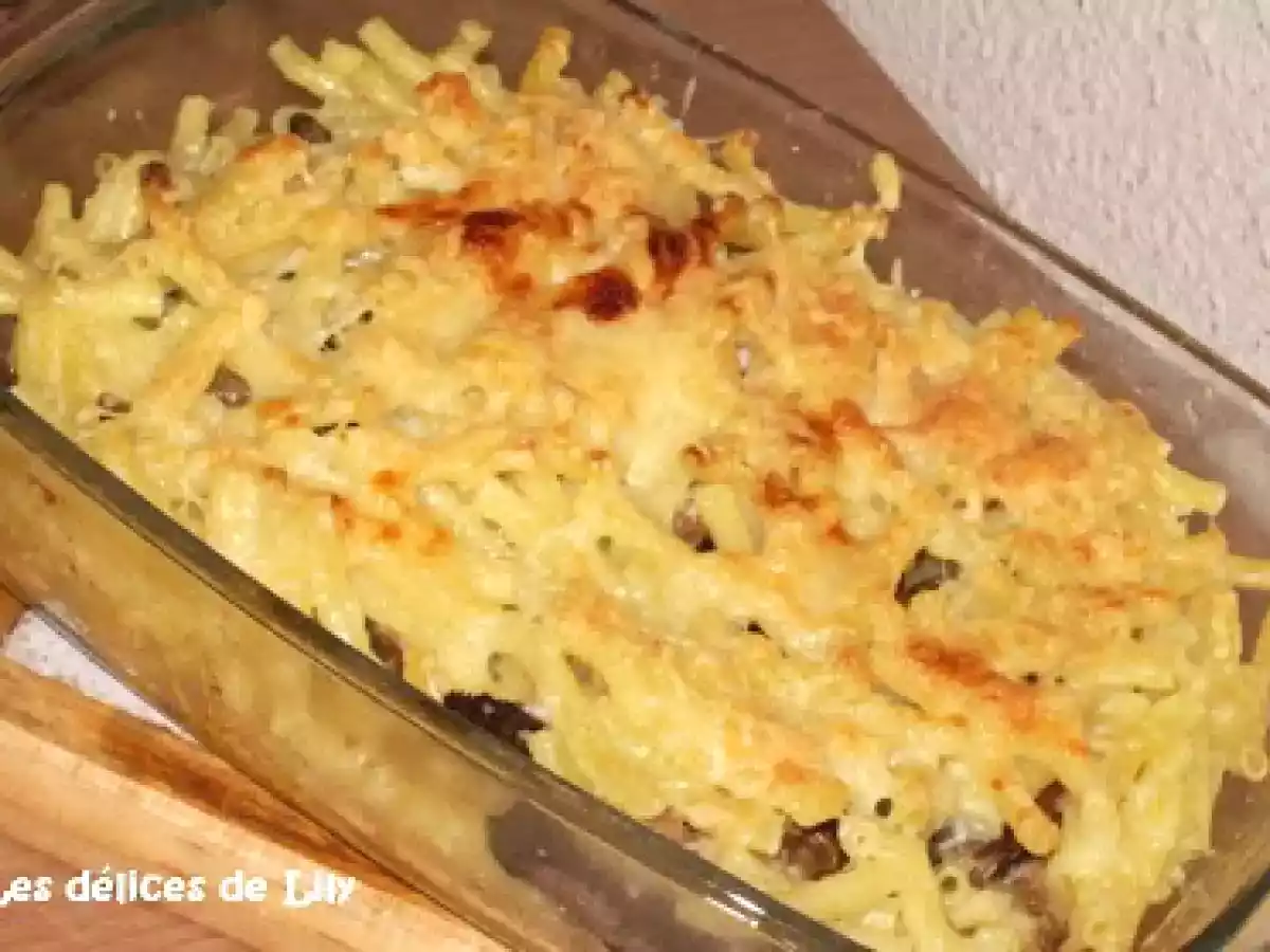 Gratin de macaronis aux champignons