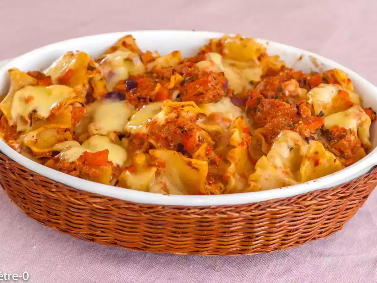 Gratin de pâtes à la ricotta et à la tomme