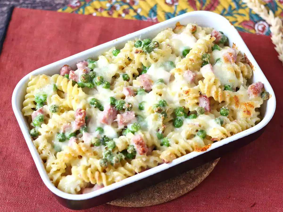 Gratin de pâtes au jambon, petits pois et fromage - photo 6