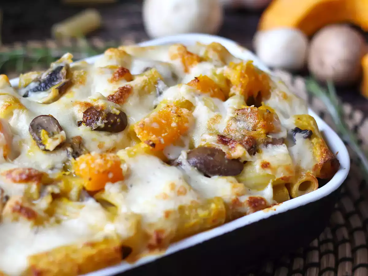 Gratin de pâtes au potiron et aux champignons - photo 3