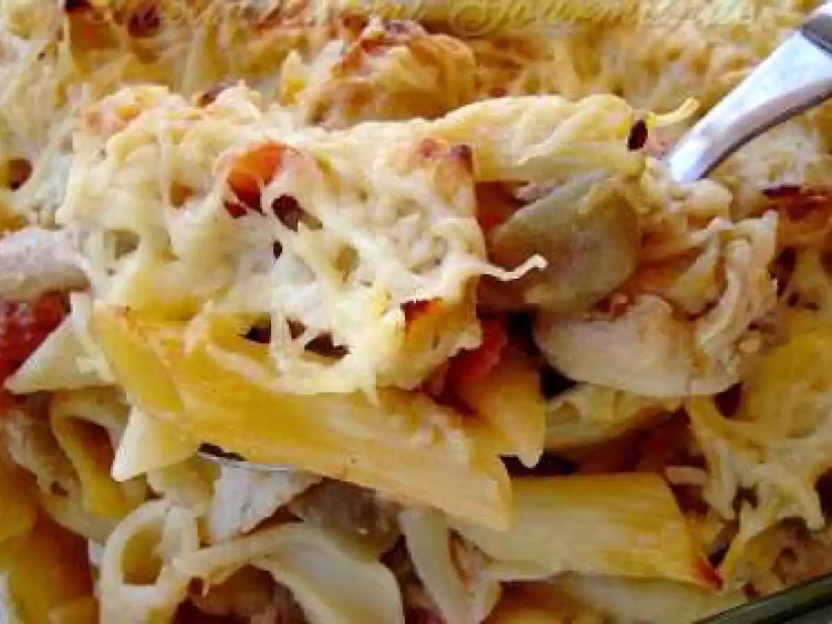 Gratin de pennes au poulet et aubergines