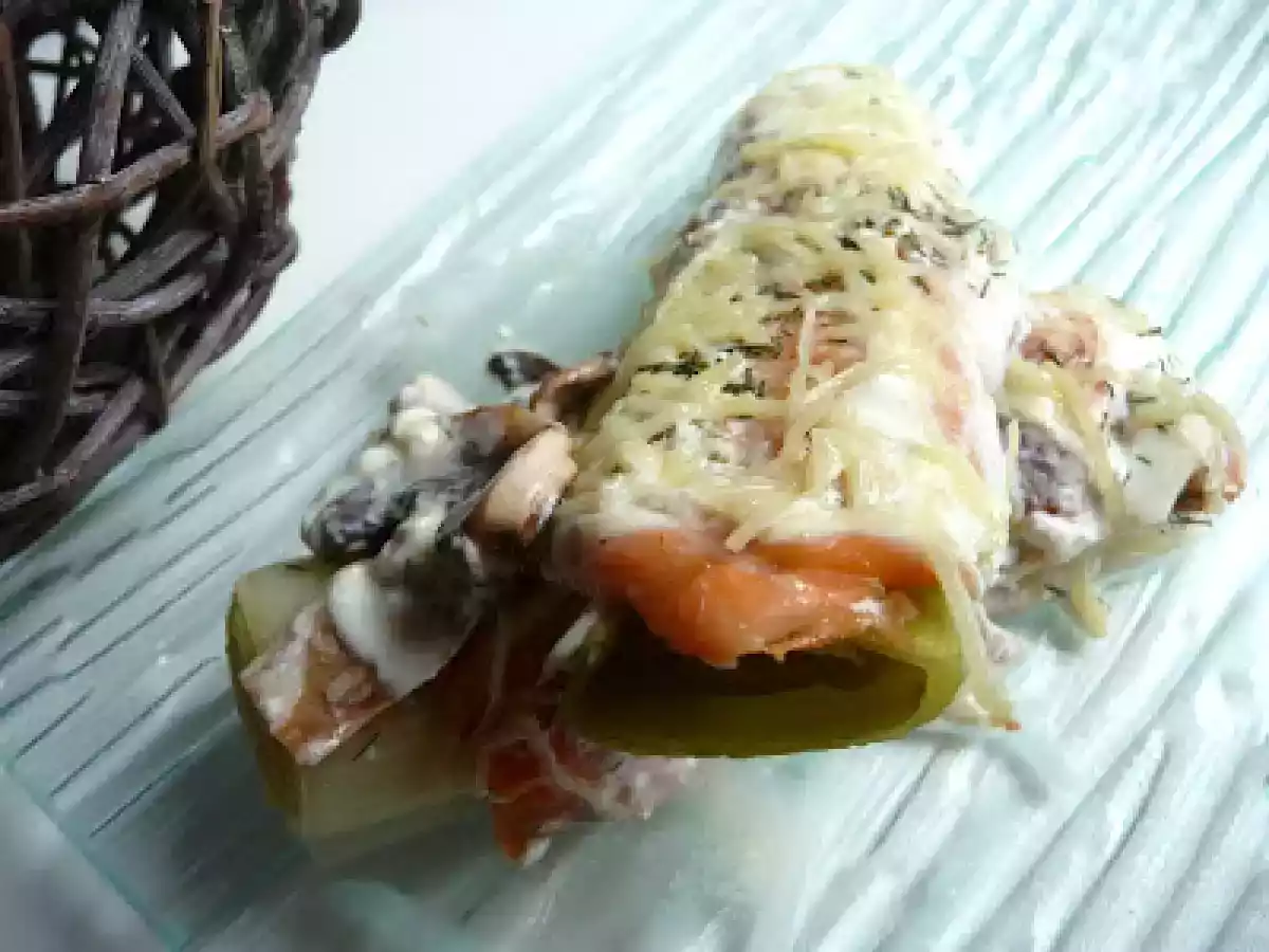 Gratin de poireaux au saumon fumé et champignons