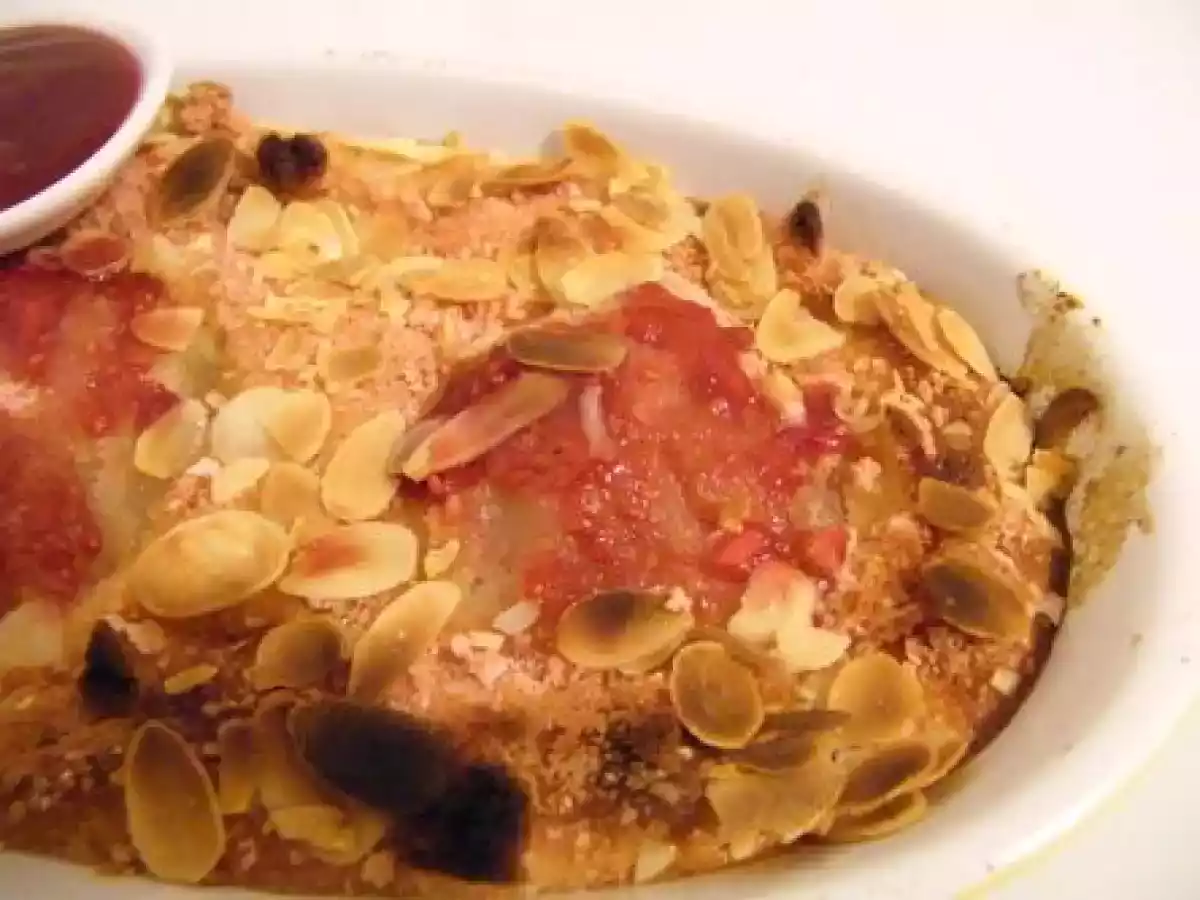 Gratin de poires au coulis de framboises