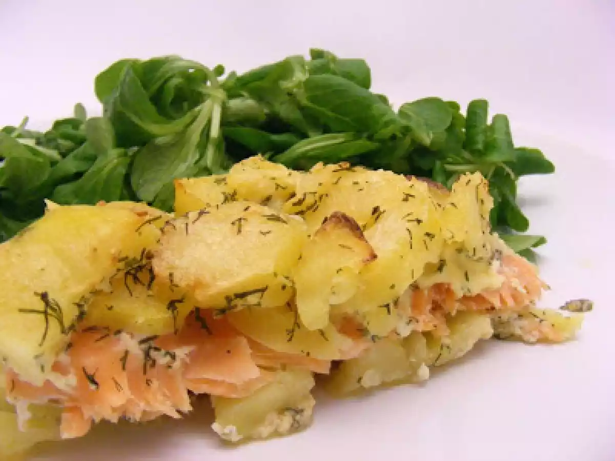 Gratin de pommes de terre et saumon fumé
