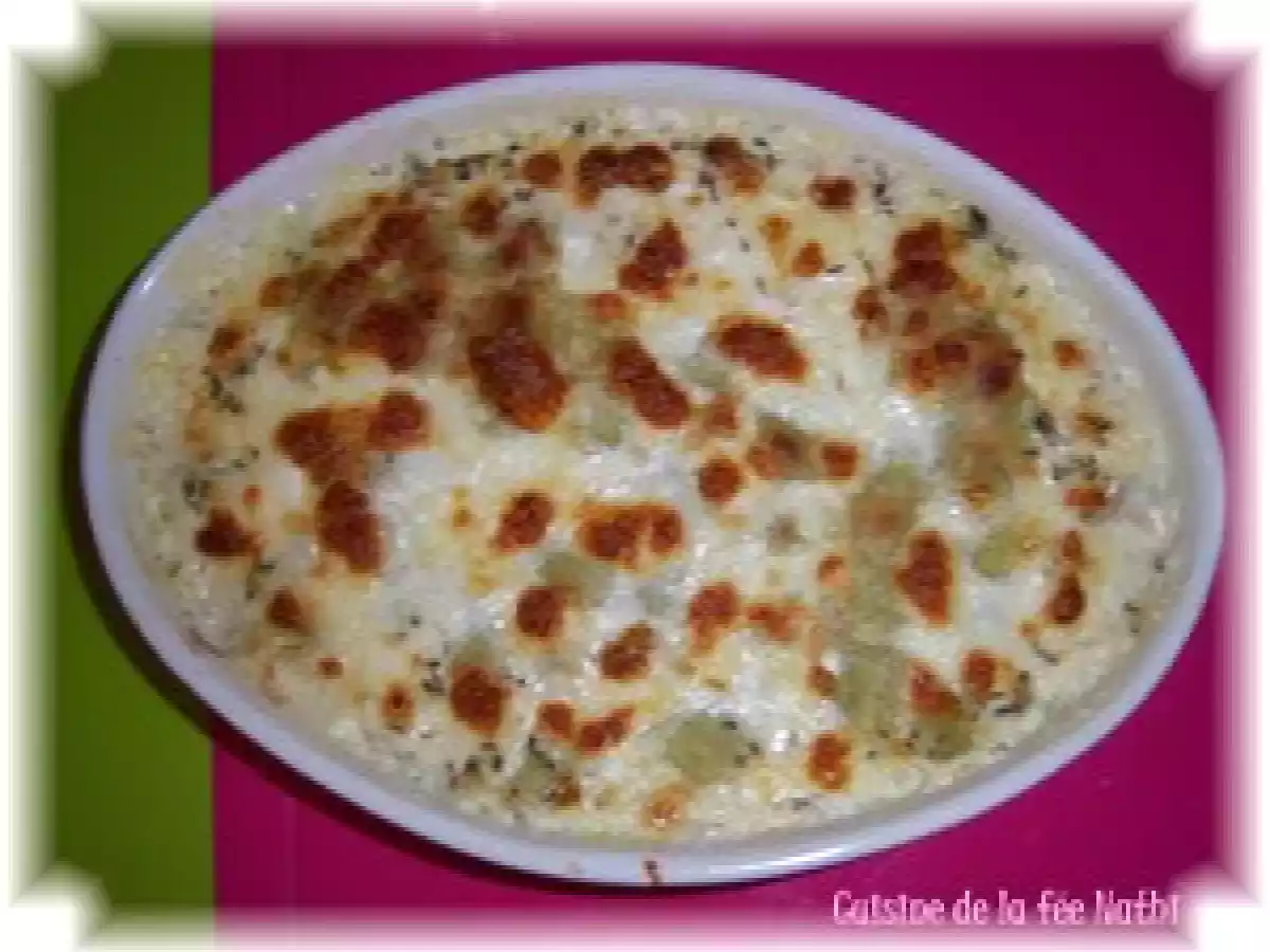 Gratin de ravioles à la courgette et au jambon