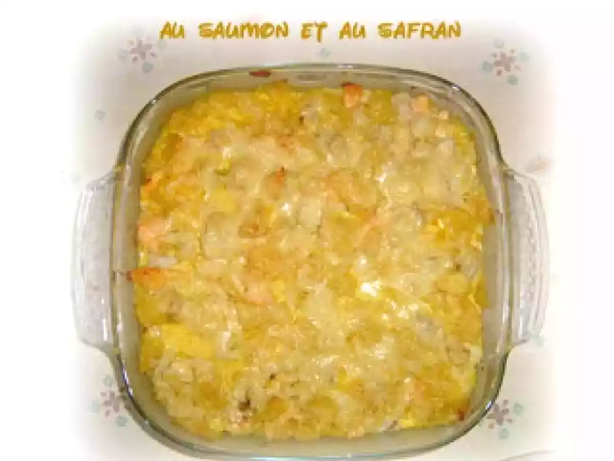 Gratin de ravioles au saumon et au safran