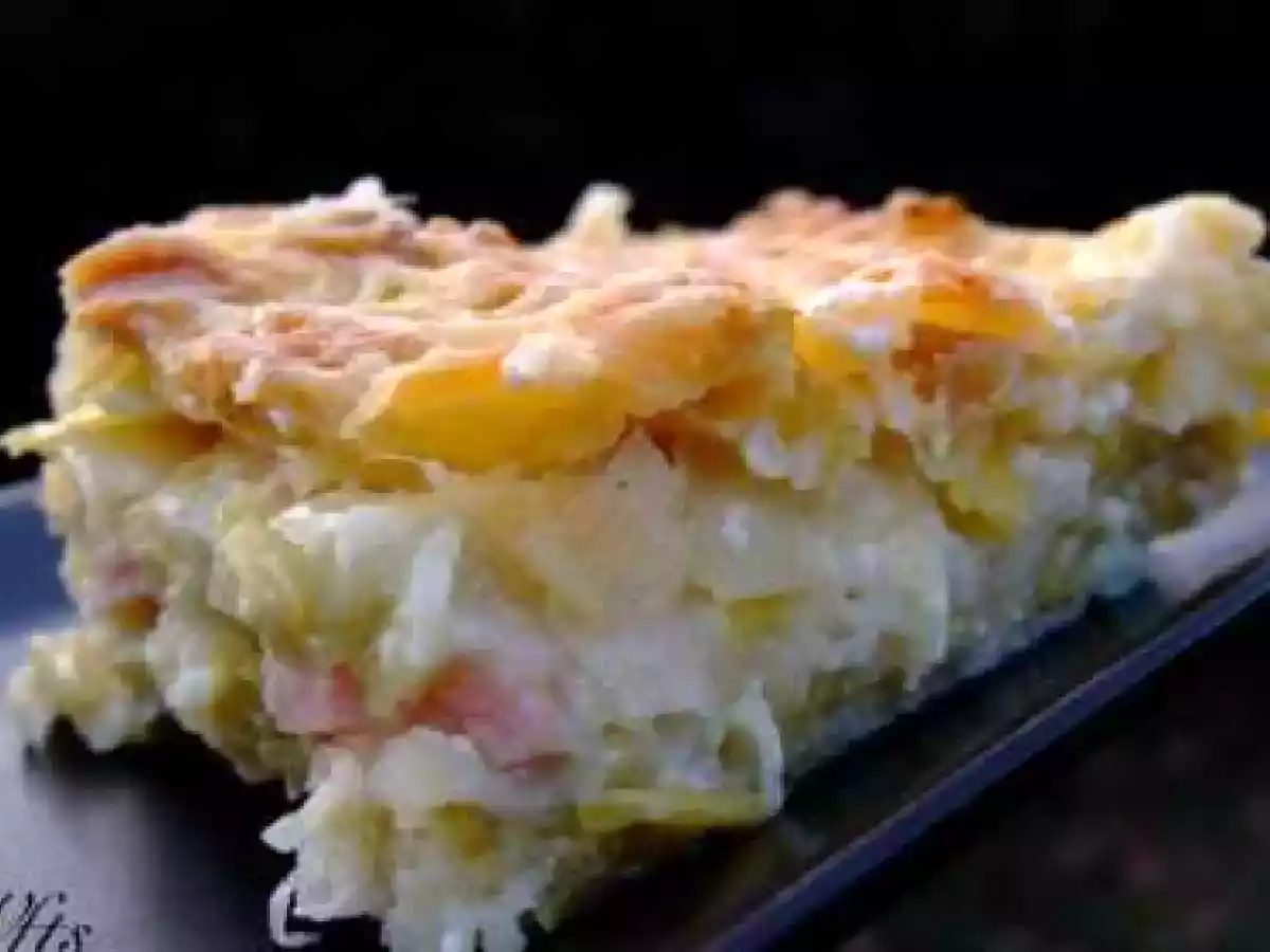 Gratin de ravioles aux poireaux et bacon