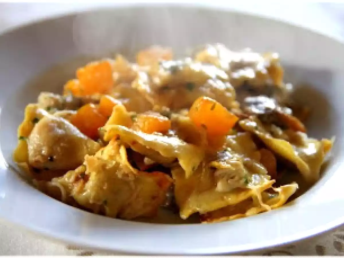 Gratin de ravioli au potiron et aux champignons
