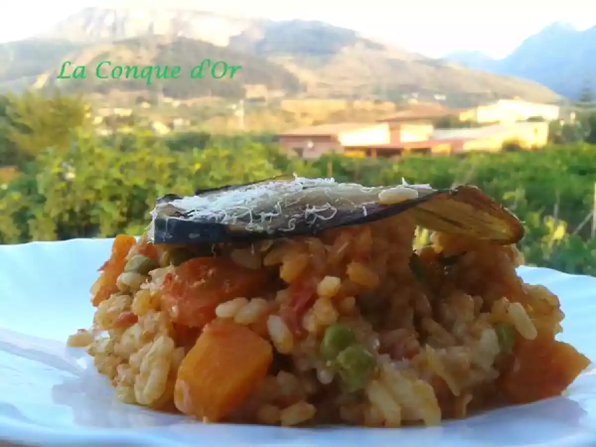 Gratin de riz aux aubergines et aux tomates