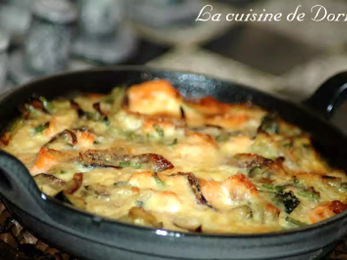 Gratin de saumon aux courgettes et oignon rouge // Vin blanc Doria // Auxerre