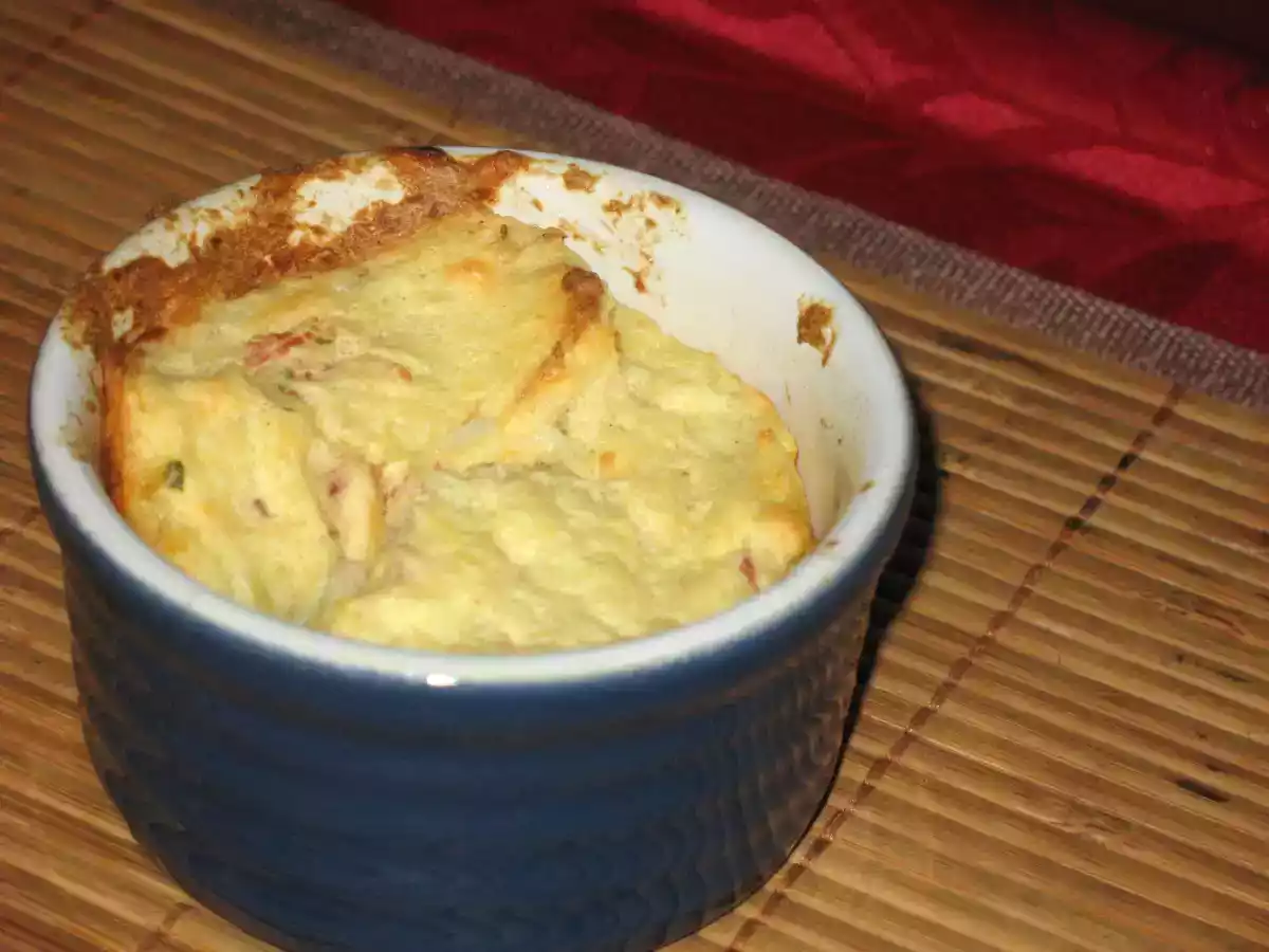 Gratin soufflé de panais, jambon et champignons