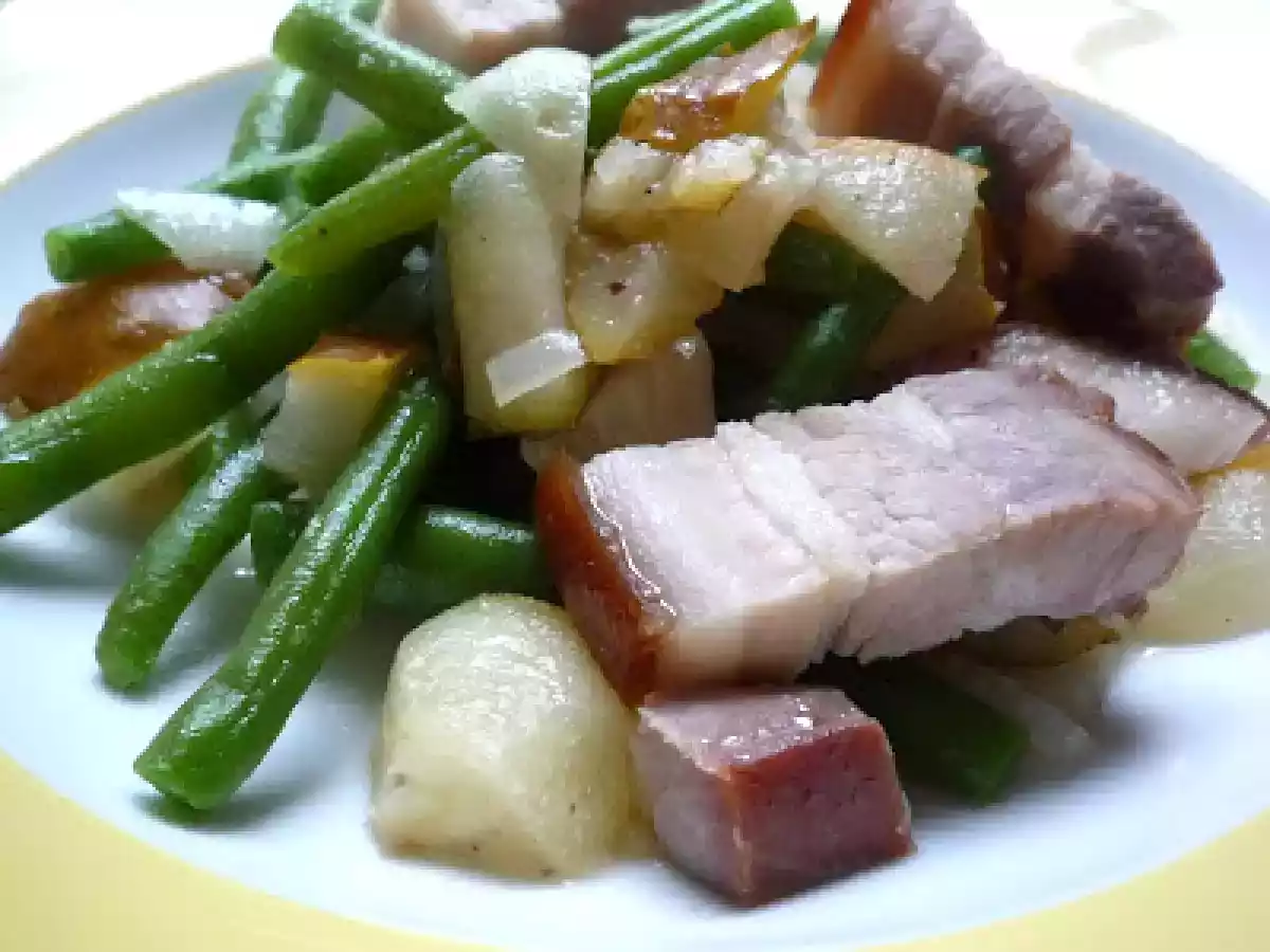 Haricots verts, poires et lard - Bohnen, Speck und Birnen