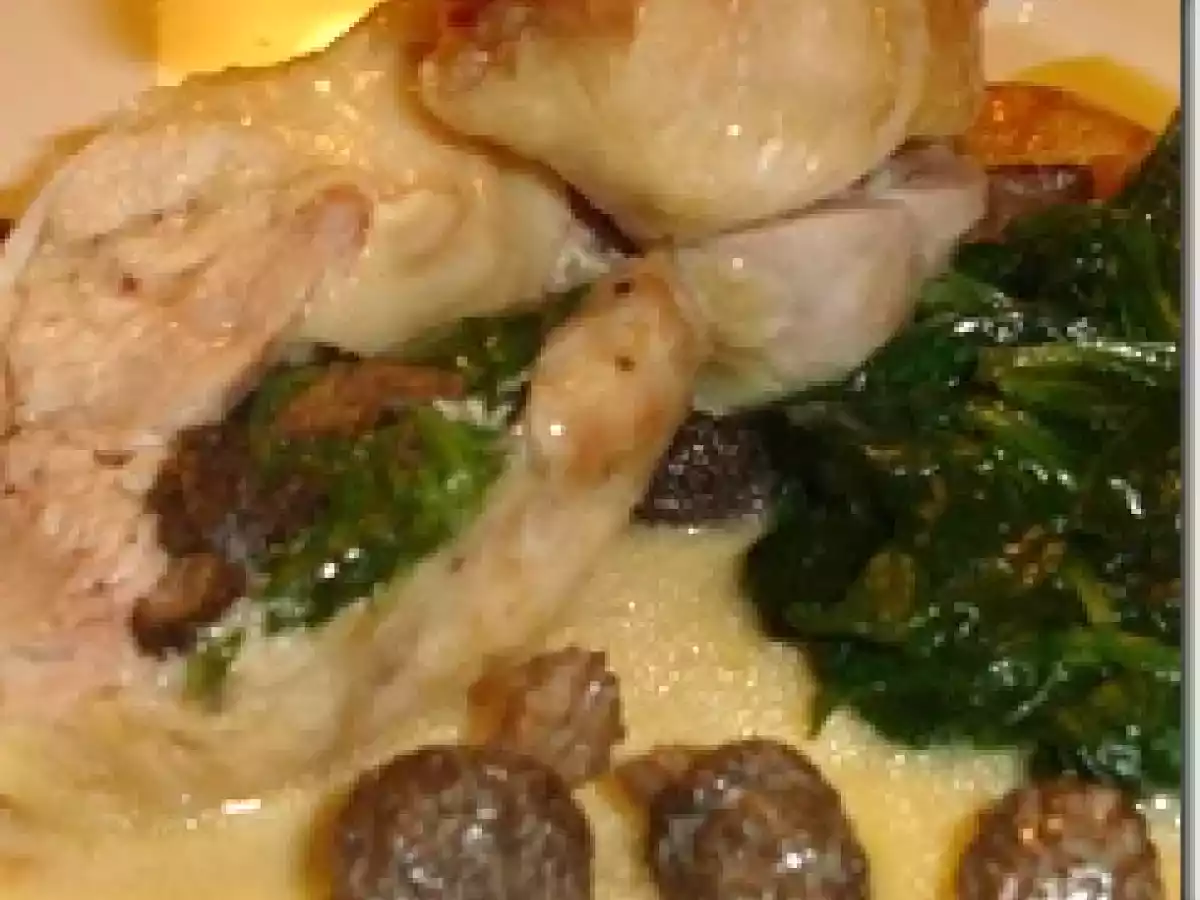 Jambonnette de Volaille Farcie aux Morilles et Epinards