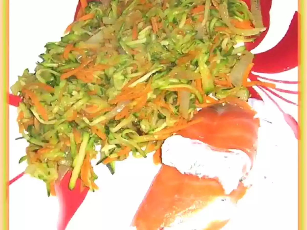Julienne carottes/courgettes, roulé de saumon à la ricotta aux herbes