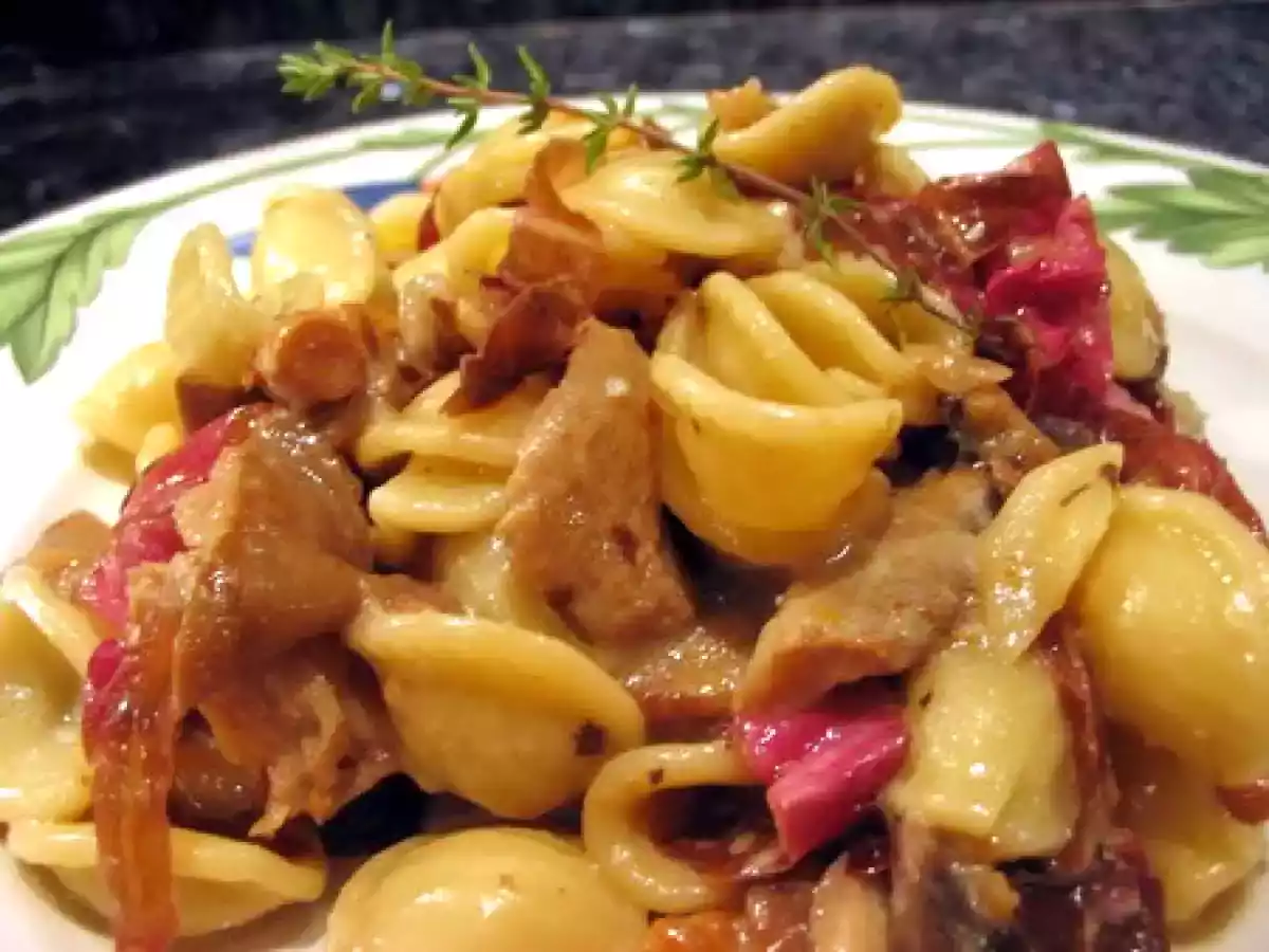 L'automne arrive : salade d'orechiette aux champignons, chicorée rouge et gorgonzola