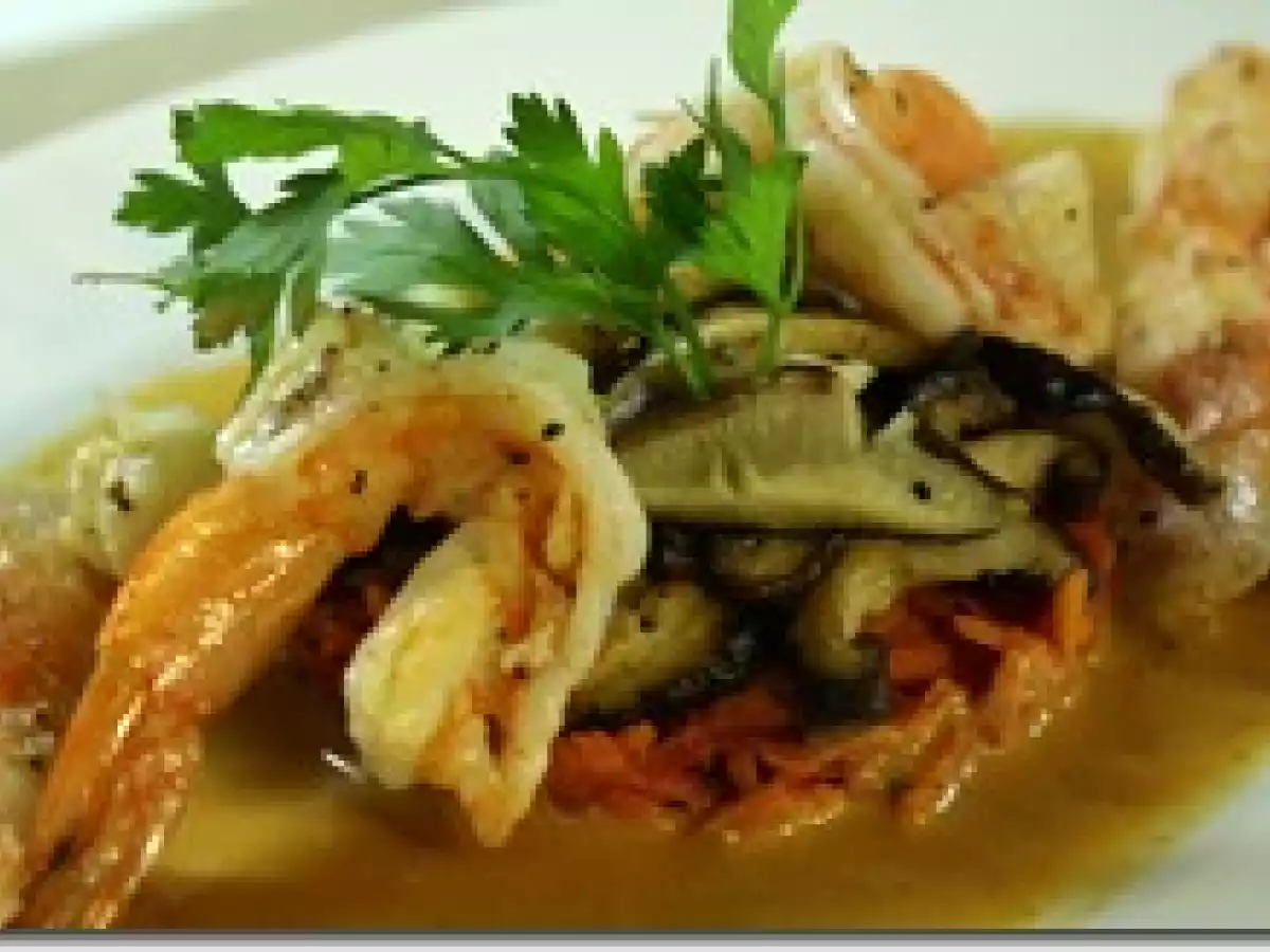 Langoustine et Gambas Sautée au Tandoori, Julienne de Légumes et Shiitake - photo 4