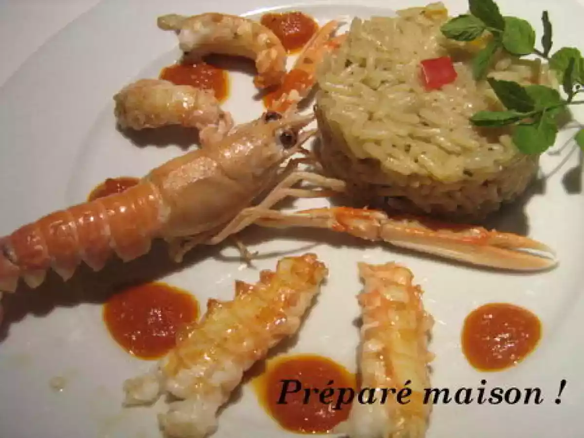 Langoustines au coulis de poivron épicé, risotto à la menthe - photo 2