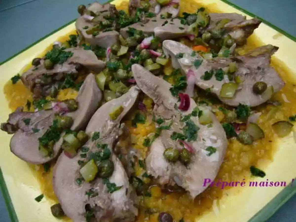 Langues d'agneau et lentilles corail en vinaigrette