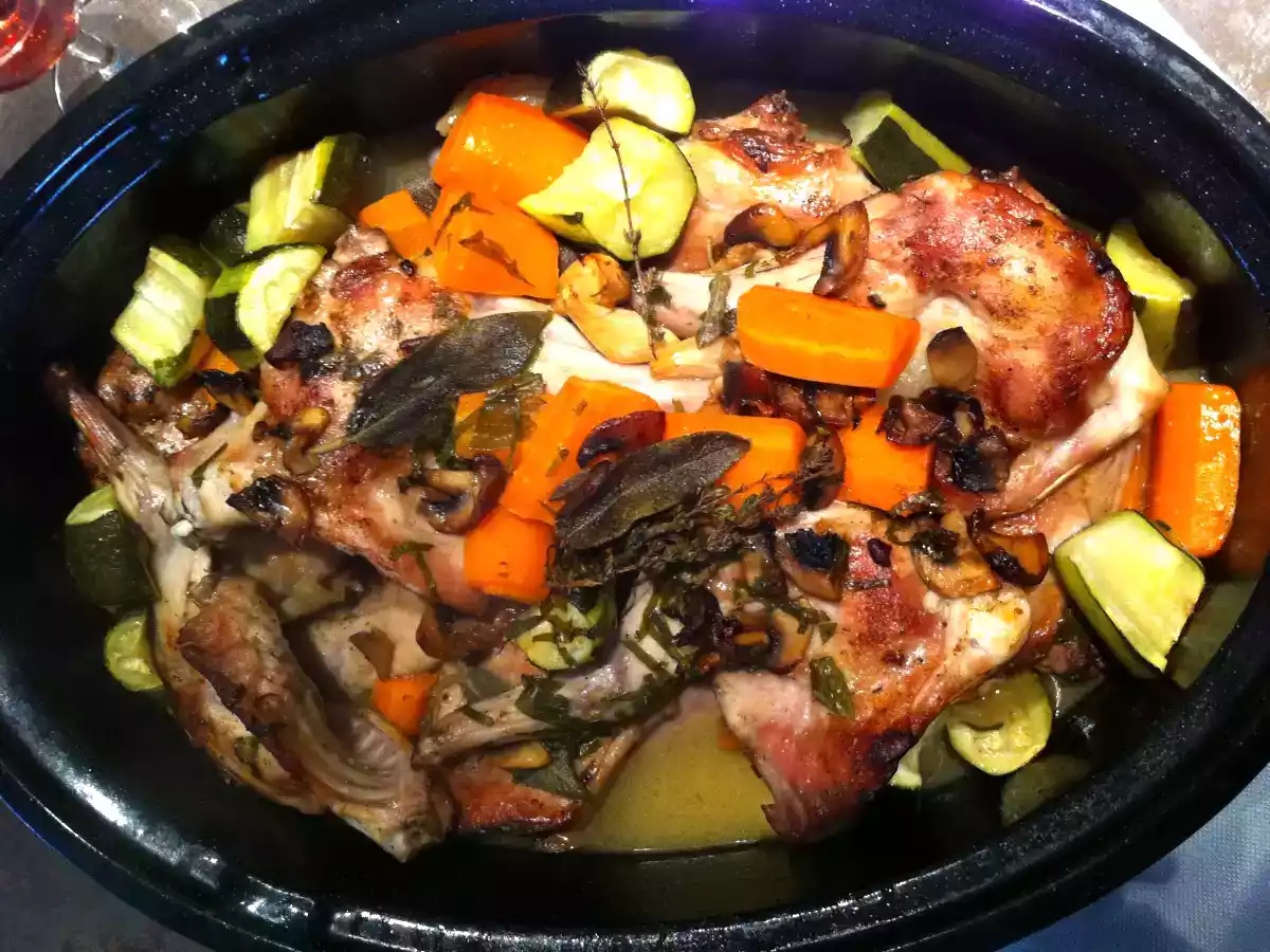 Lapin à la sauge et ses petits légumes à l’étouffé