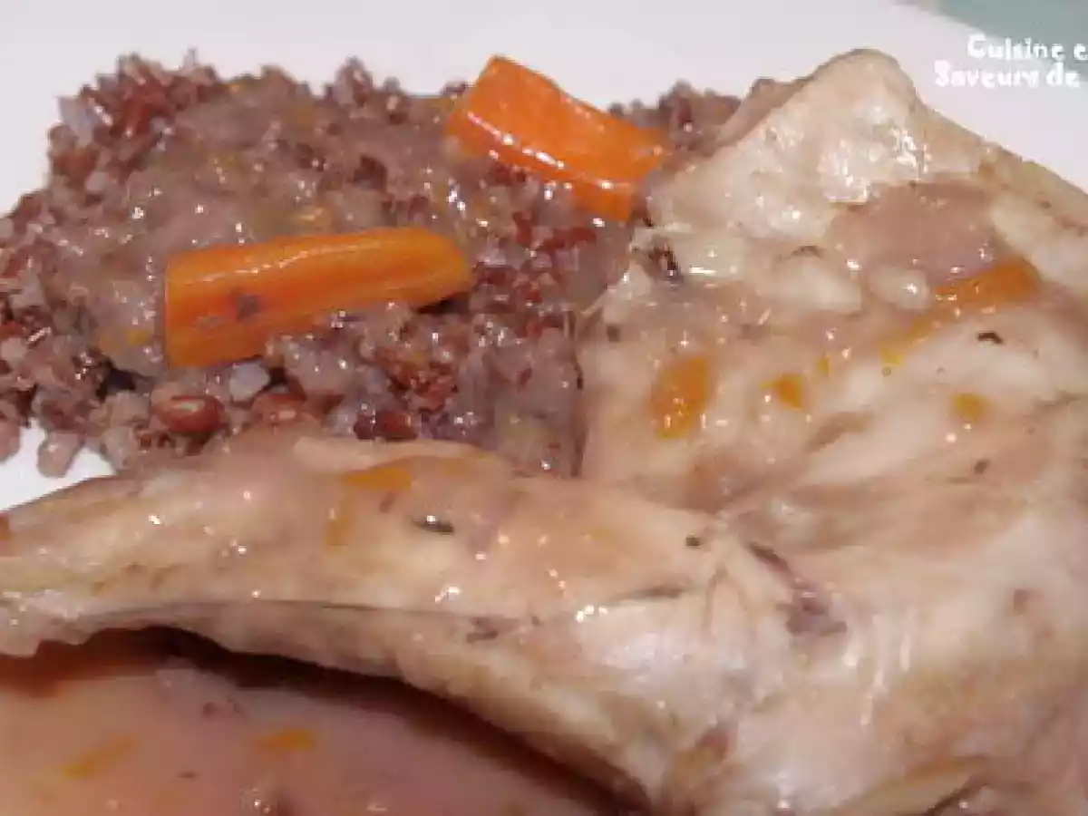 Lapin sauce au vin rouge et accompagnement