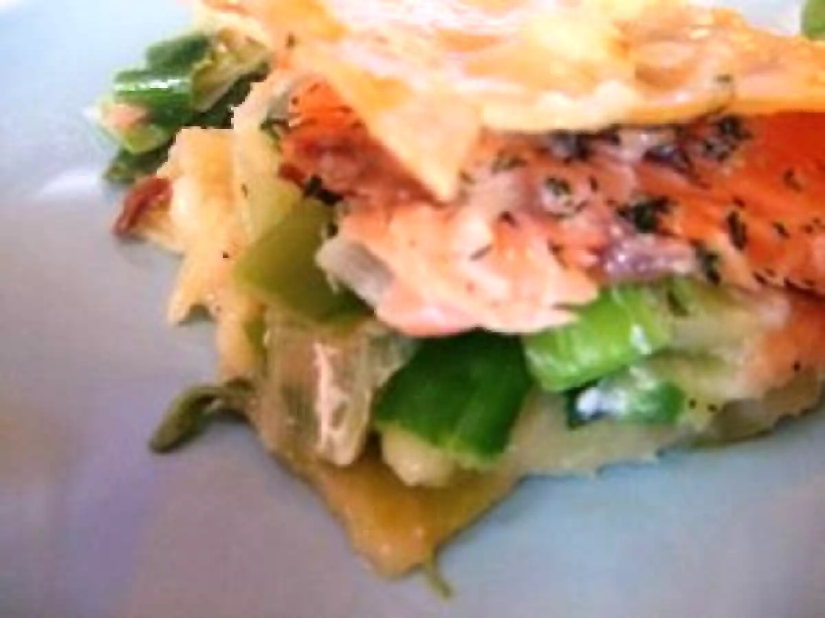 Lasagne au saumon fumé et aux poireaux