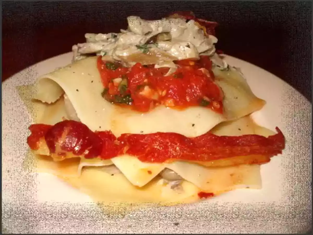 Lasagne aux pleurotes et son croustillant de jambon cru