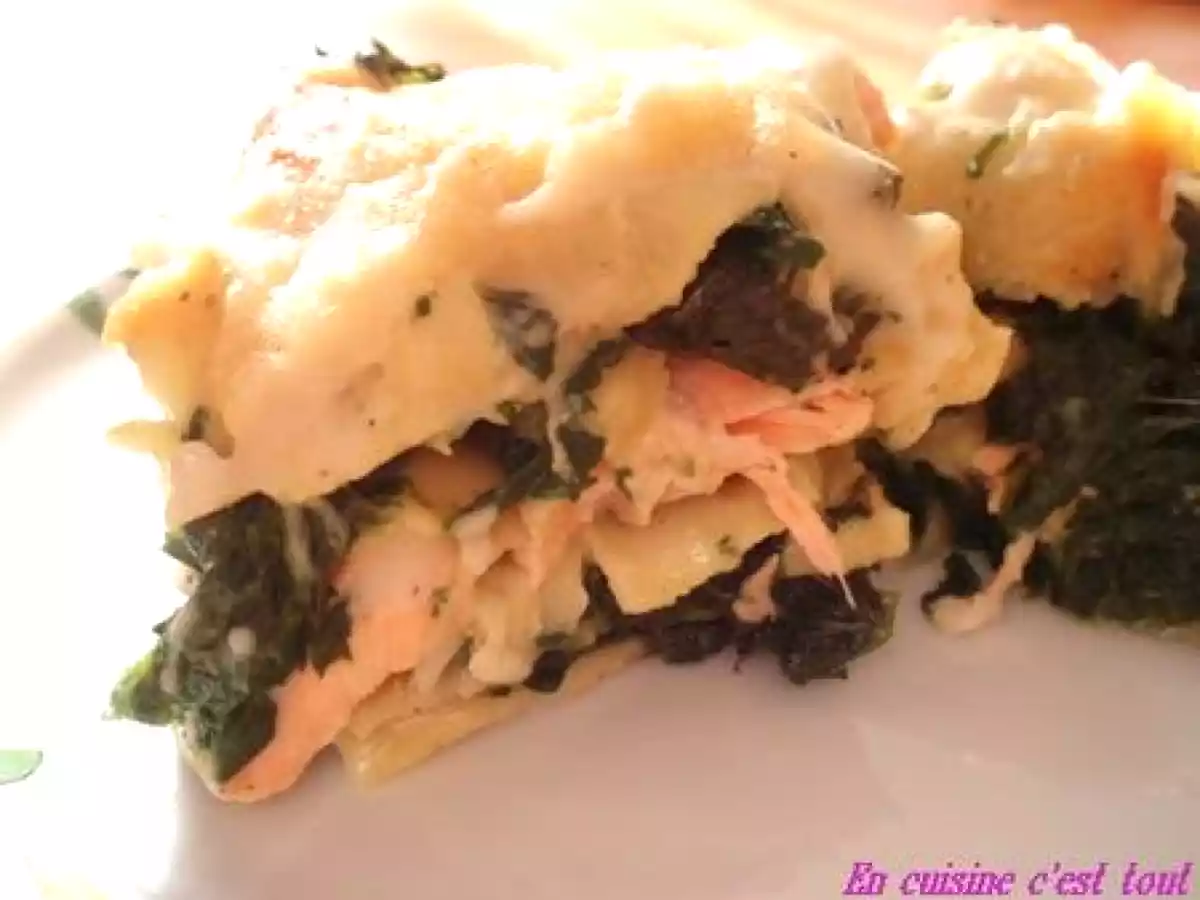 Lasagnes au saumon, épinards et feuilles de blettes