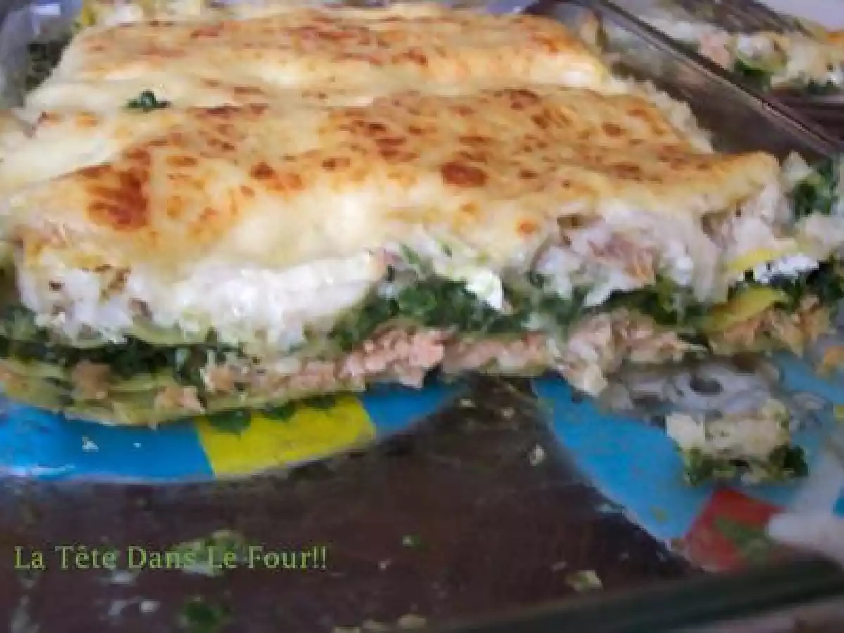 Lasagnes colin, saumon fumé, épinards et chèvre