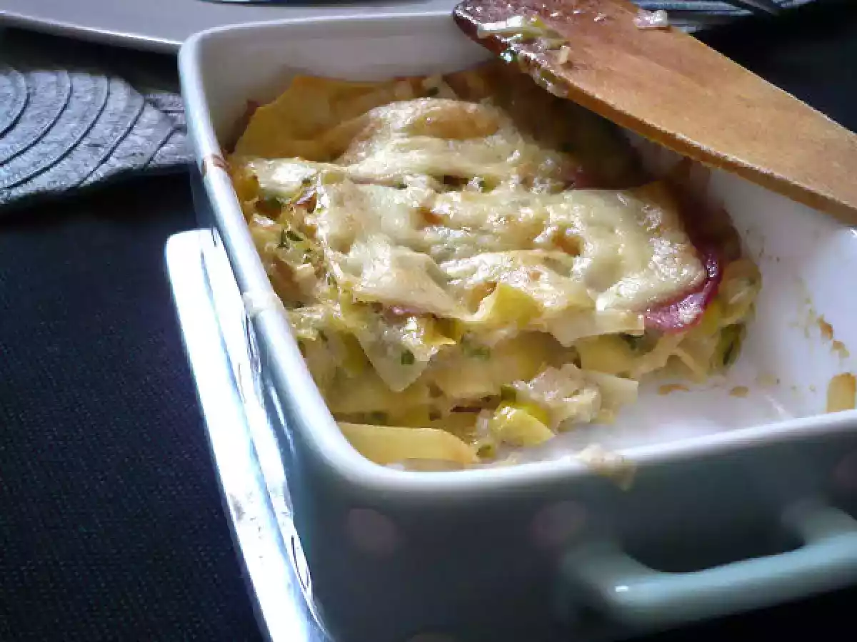 Lasagnes de poireaux, bacon et gouda