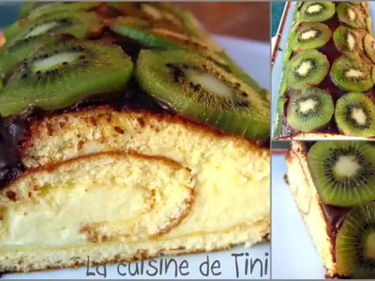 Le gâteau roulé chocolat blanc/kiwis/chocolat noir - photo 2