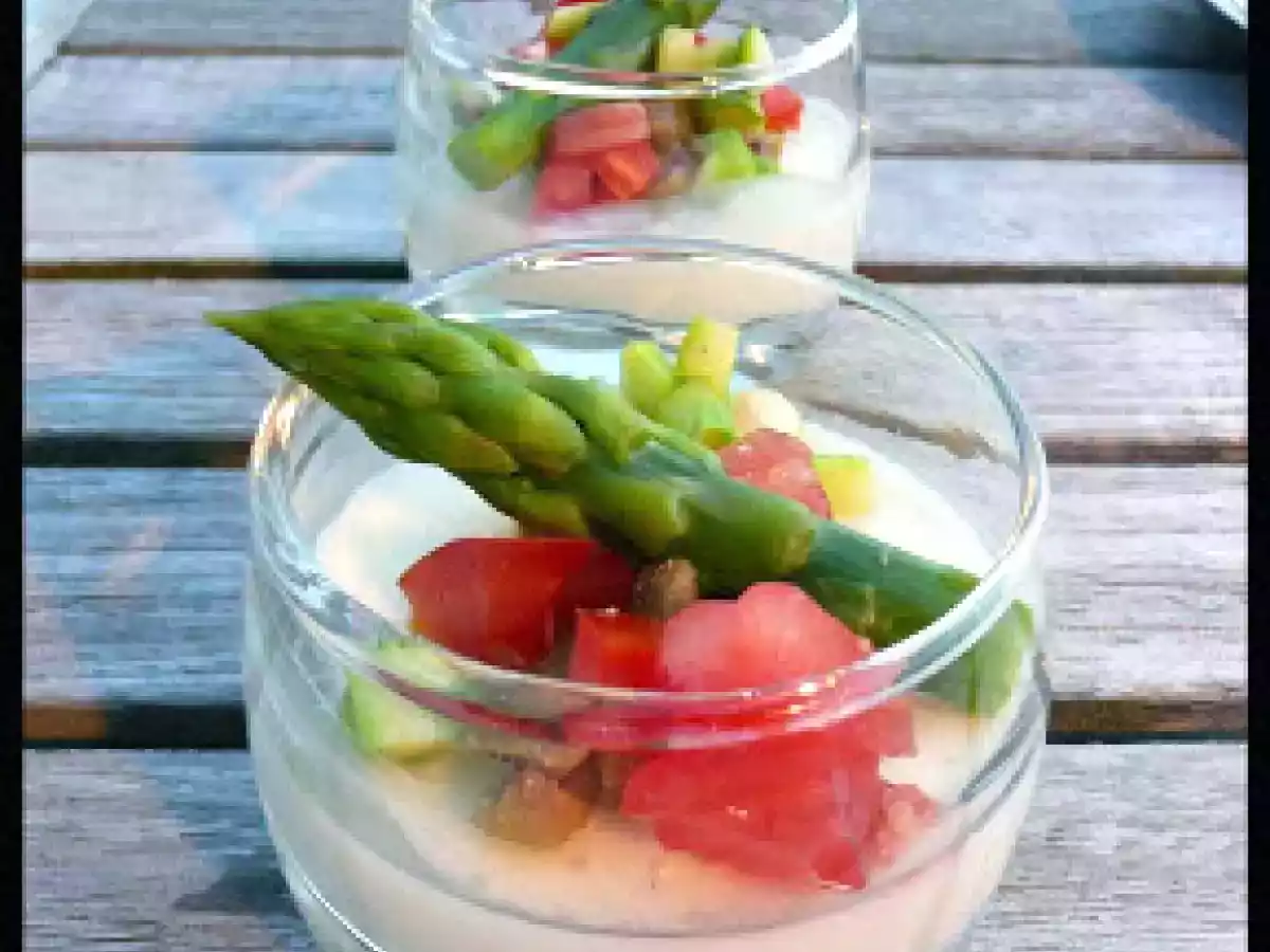 Le Panna Cotta au Chèvre, Asperges et Olives piqué à Mercotte...