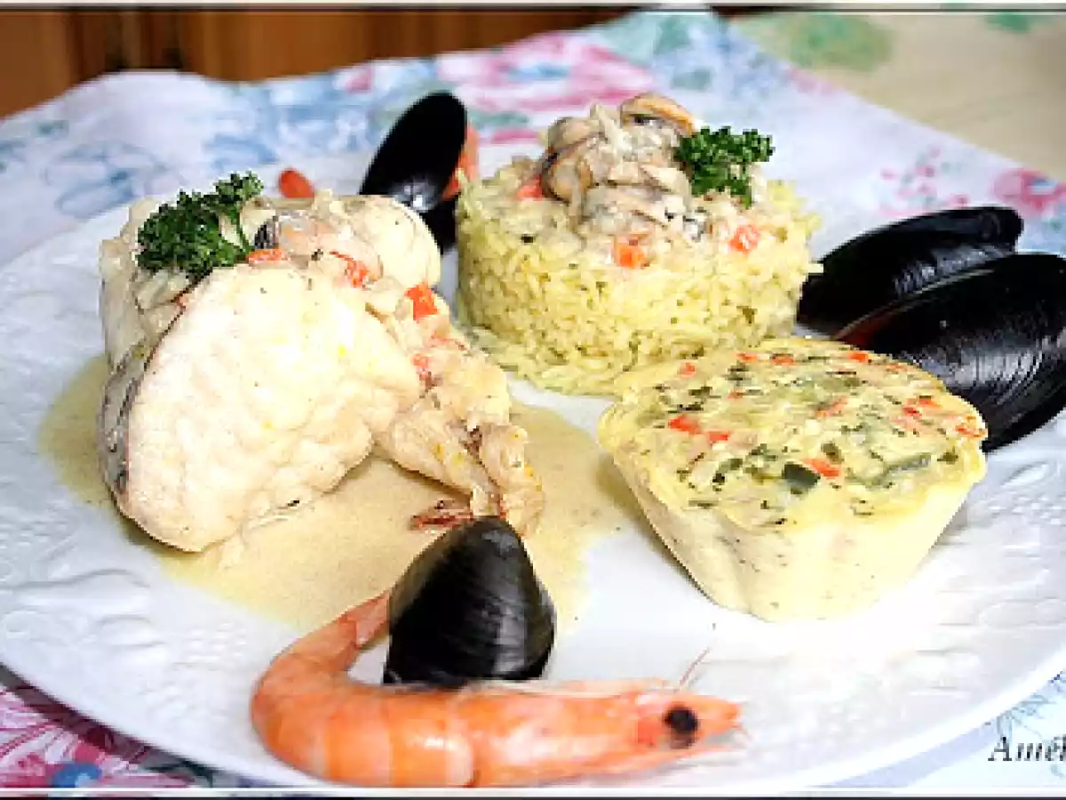 LOTTE AU RIESLING, AUX MOULES ET CHAMPIGNONS