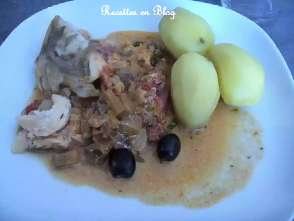 LOTTE AUX AUBERGINES, TOMATES, OLIVES NOIRES