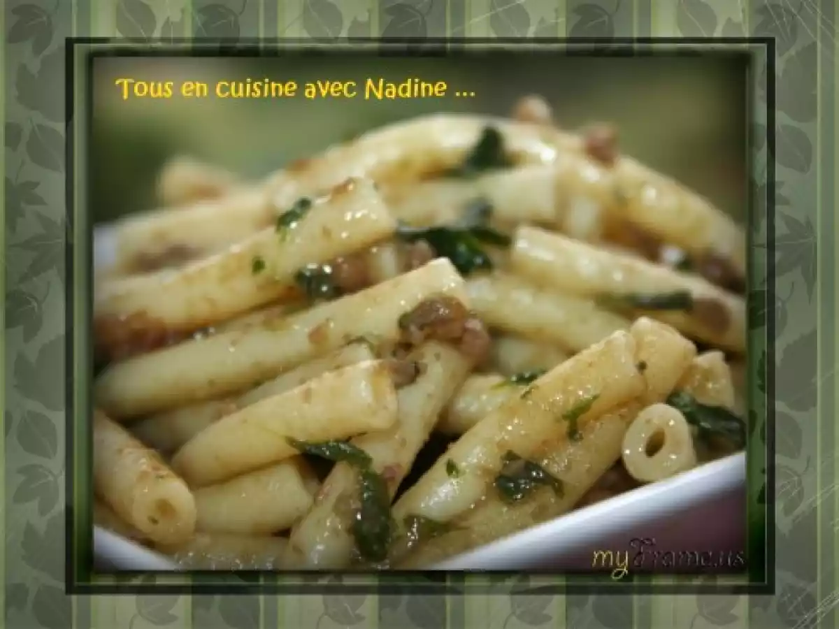 Macaroni aux lentilles et aux épinards