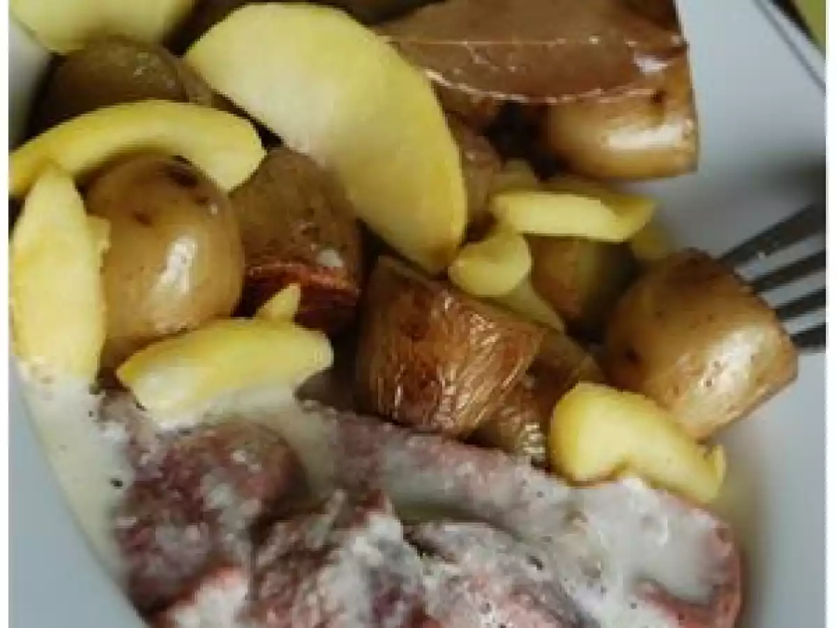 Magret de canard aux deux pommes, sauce à l'échalote