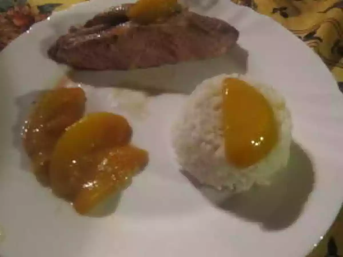 Magret de canard miel et pêches