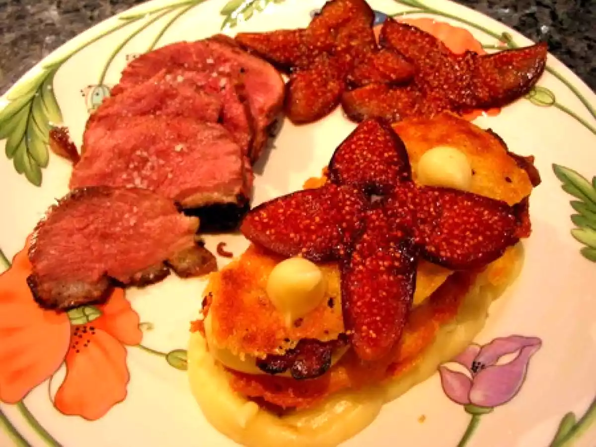 Magrets de canard grillés, figues rôties au miel et mille feuille à la réglisse - photo 2