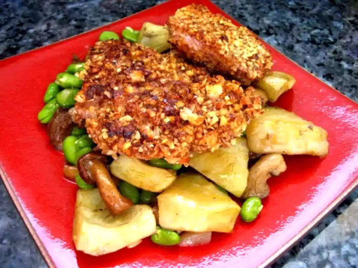 Magrets de canard panés et poêlée de légumes