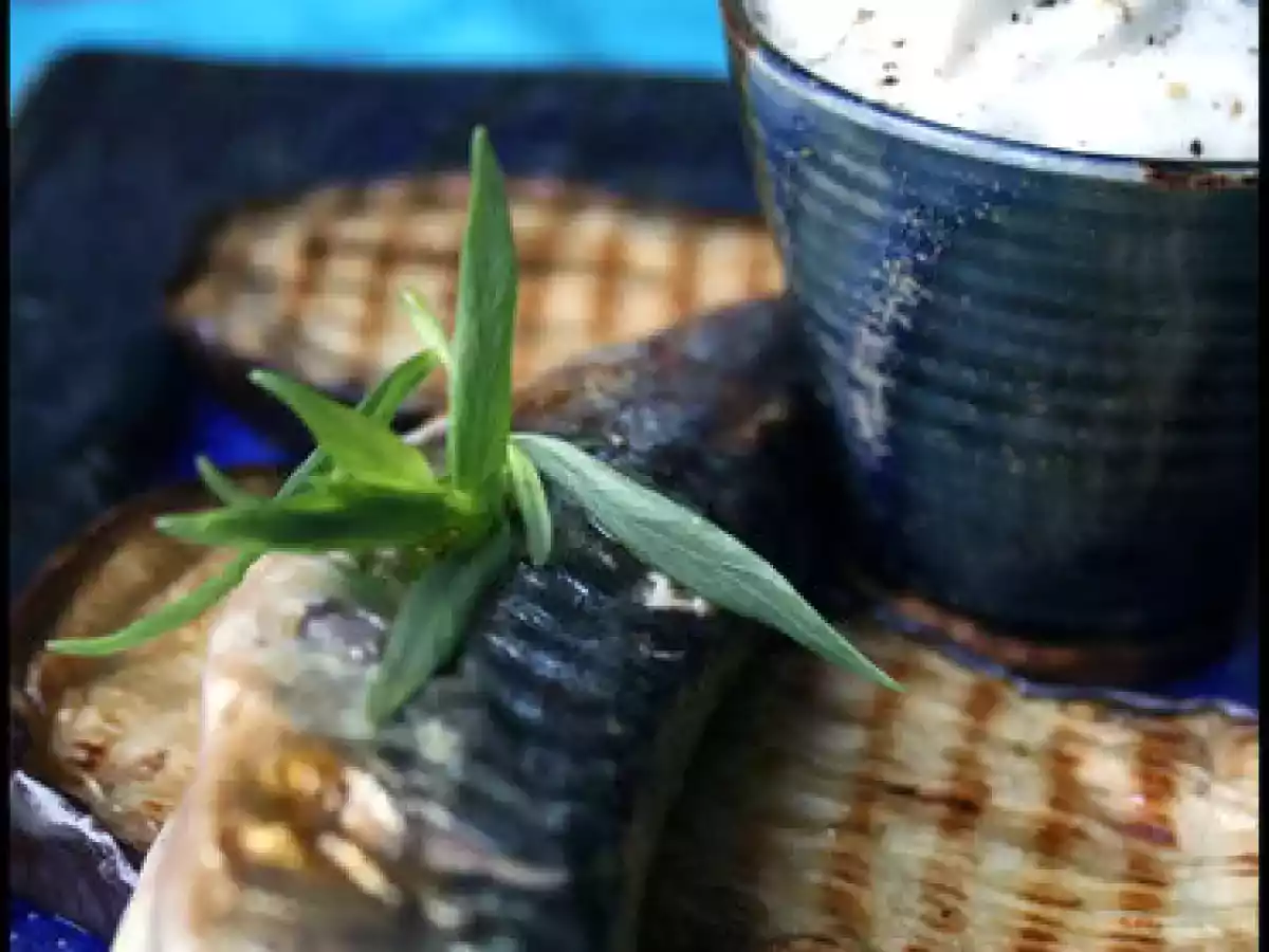 Maqueraux et aubergines grillés, sauce à l'estragon