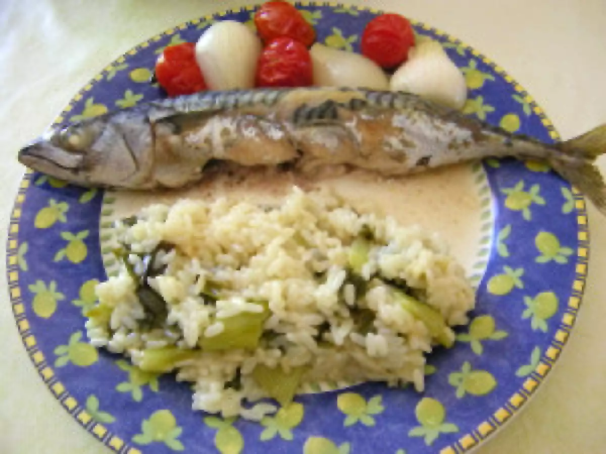 Maquereaux au vin blanc et risotto assorti