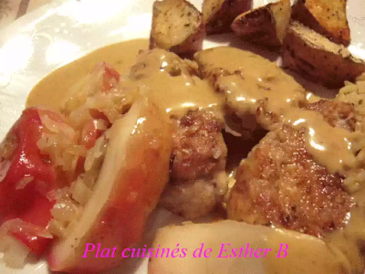 Médaillons de porc poêlés, sauce crémeuse aux pommes
