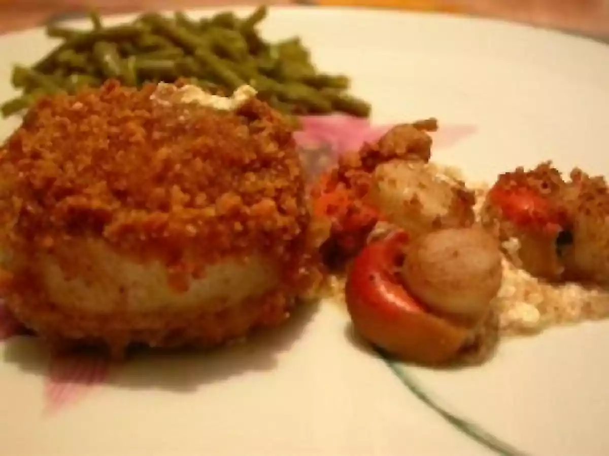 Médaillons Sole et Noix de St Jacques panés au Pain d'Epices et au vinaigre Balsamique