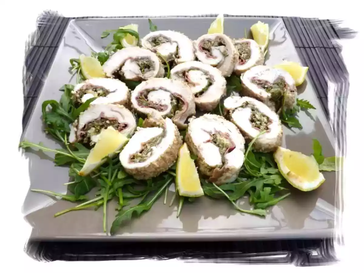 Mes roulades de poulet farcies à la roquette et jambon de parme..