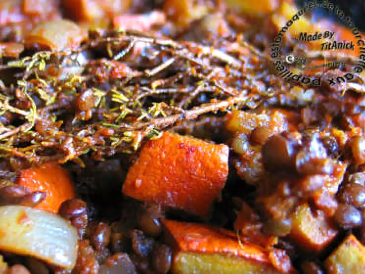 Mijoté de potimarron, tomates, oignons et lentilles vertes