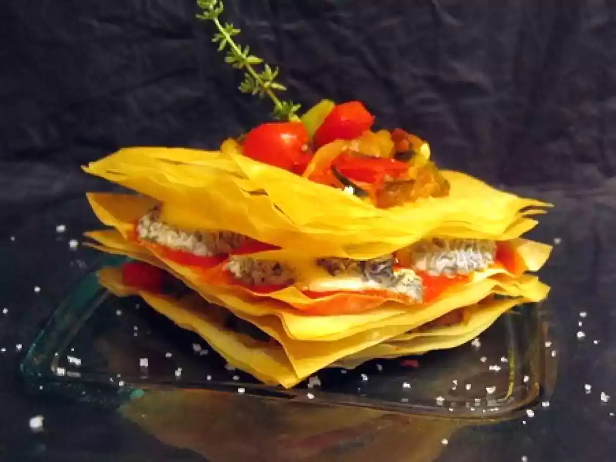 Mille-feuilles au chèvre et légumes du soleil
